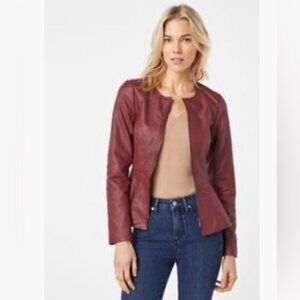 Cabernet Peplum Faux Leather Jacket